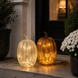 Lit Glass Pumpkin with Stem (Set of  2)