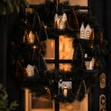 Halloween Wreath with Lighted Houses