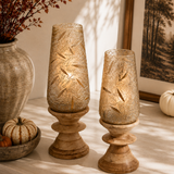Juniper Pedestal Hurricane with Wood Base - Set of 2