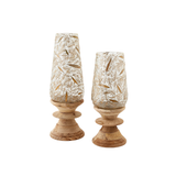 Juniper Pedestal Hurricane with Wood Base - Set of 2