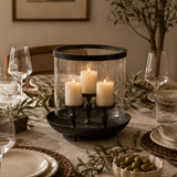 Three Taper Candle Holder with Hurricane
